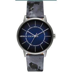 Armani Exchange Watch Stainless Steel Three Hand Blue Camo Mens NWT‎